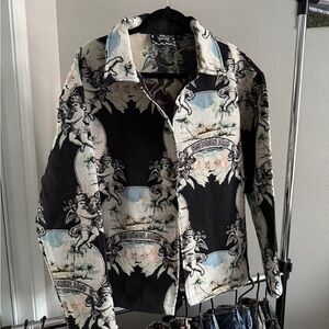 Rebels Black and Cream Graphic Shirt Jacket